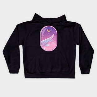 Airplane Window View - Crescent Moon - Pink Kids Hoodie